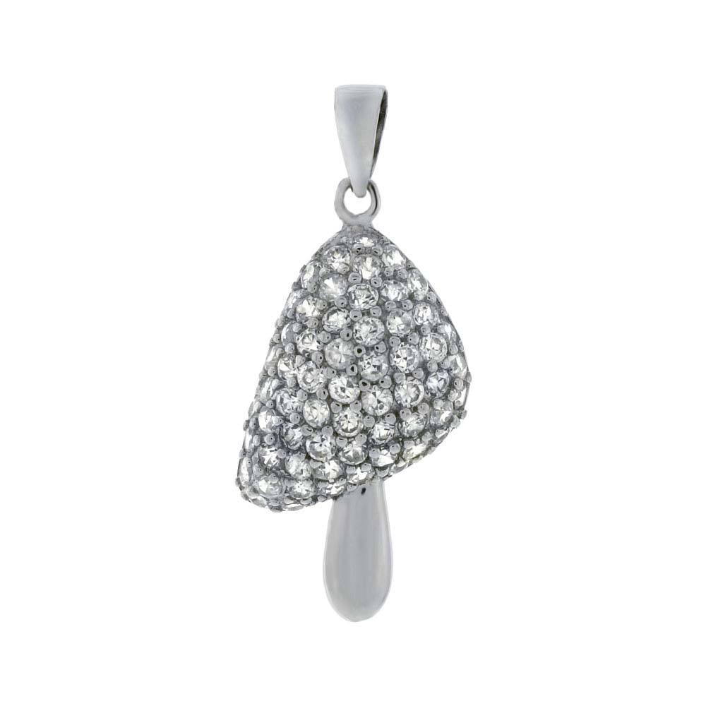 Sterling Silver Fancy Mushroom Pendant with Clear CzAnd Pendant Dimensions of 25.4MMx15MM
