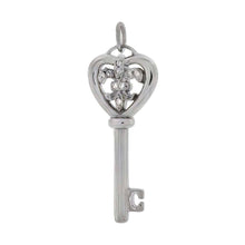 Load image into Gallery viewer, Sterling Silver Stylish Key pendant with Fleur De Lis Design and Clear Round CzAnd Pendant Dimensions of 15MMx38.1MM