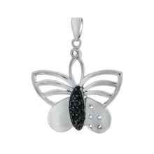 Load image into Gallery viewer, Sterling Silver Stylish Butterfly Pendant with Black and White CzAnd Pendant Dimensions of 25.4MMx25.4MM