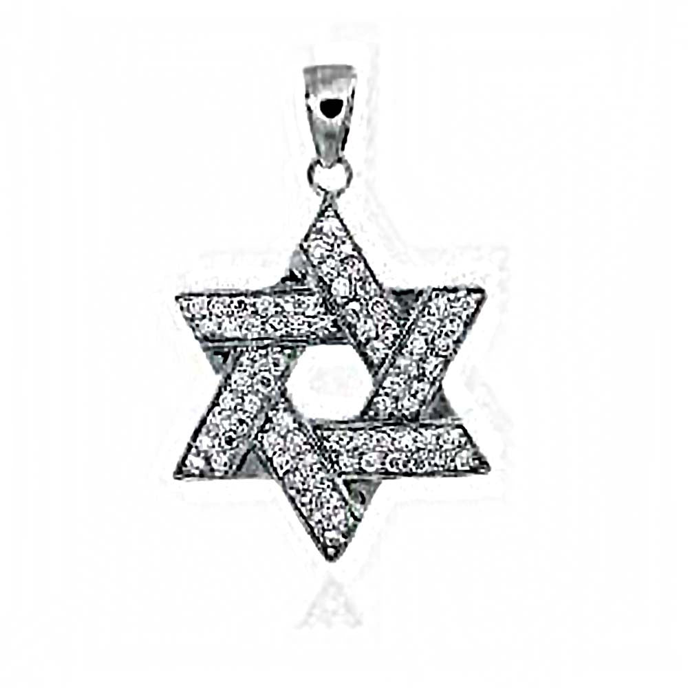 Sterling Silver Fancy Star of David Pendant with White CzAnd Pendant Dimensions of 635MMx38.1MM