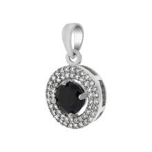 Load image into Gallery viewer, Sterling Silver Fancy Micro Pave Round Pendant with Black 6MM Cz in the MiddleAnd Pendant Dimensions of 12MMx12MM