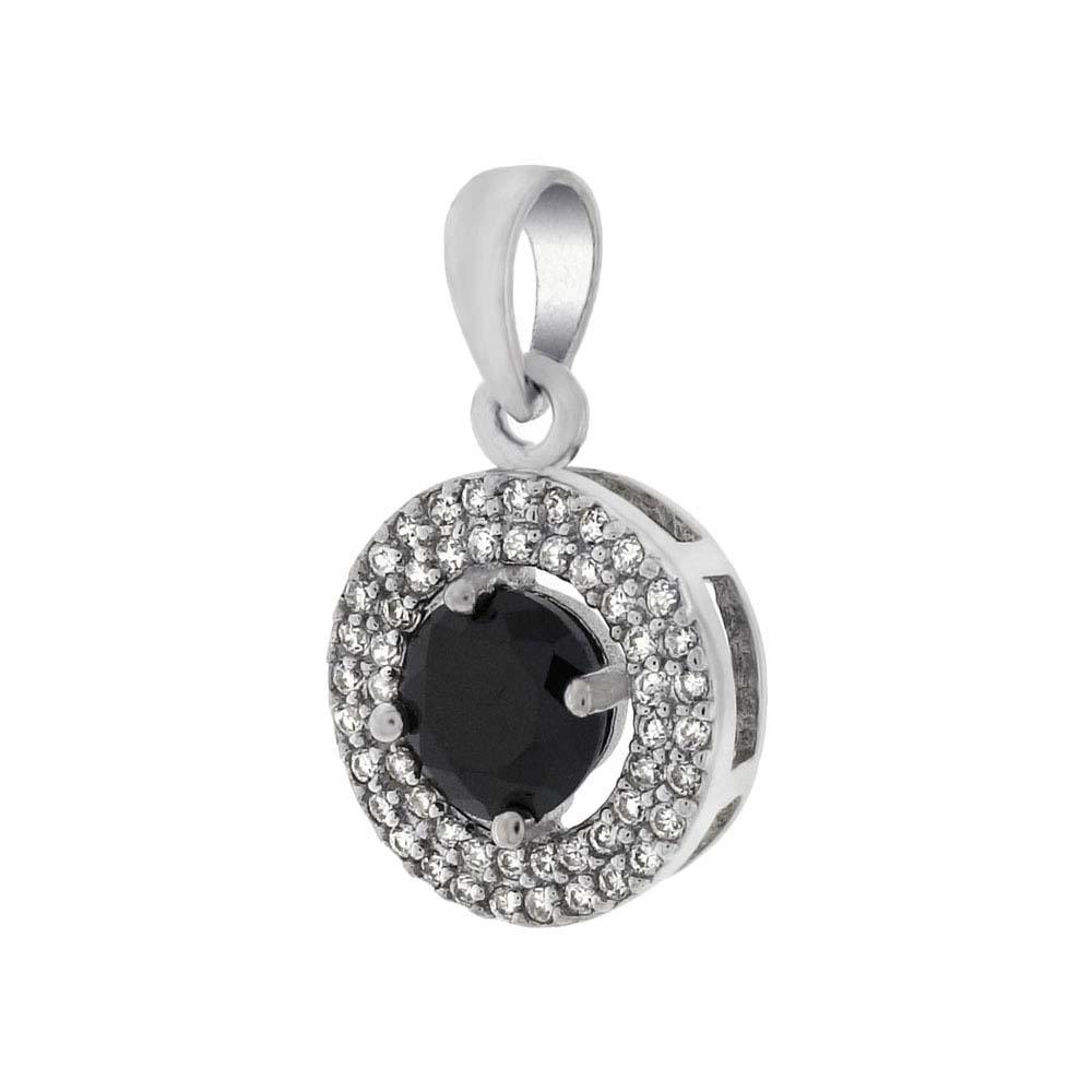 Sterling Silver Fancy Micro Pave Round Pendant with Black 6MM Cz in the MiddleAnd Pendant Dimensions of 12MMx12MM