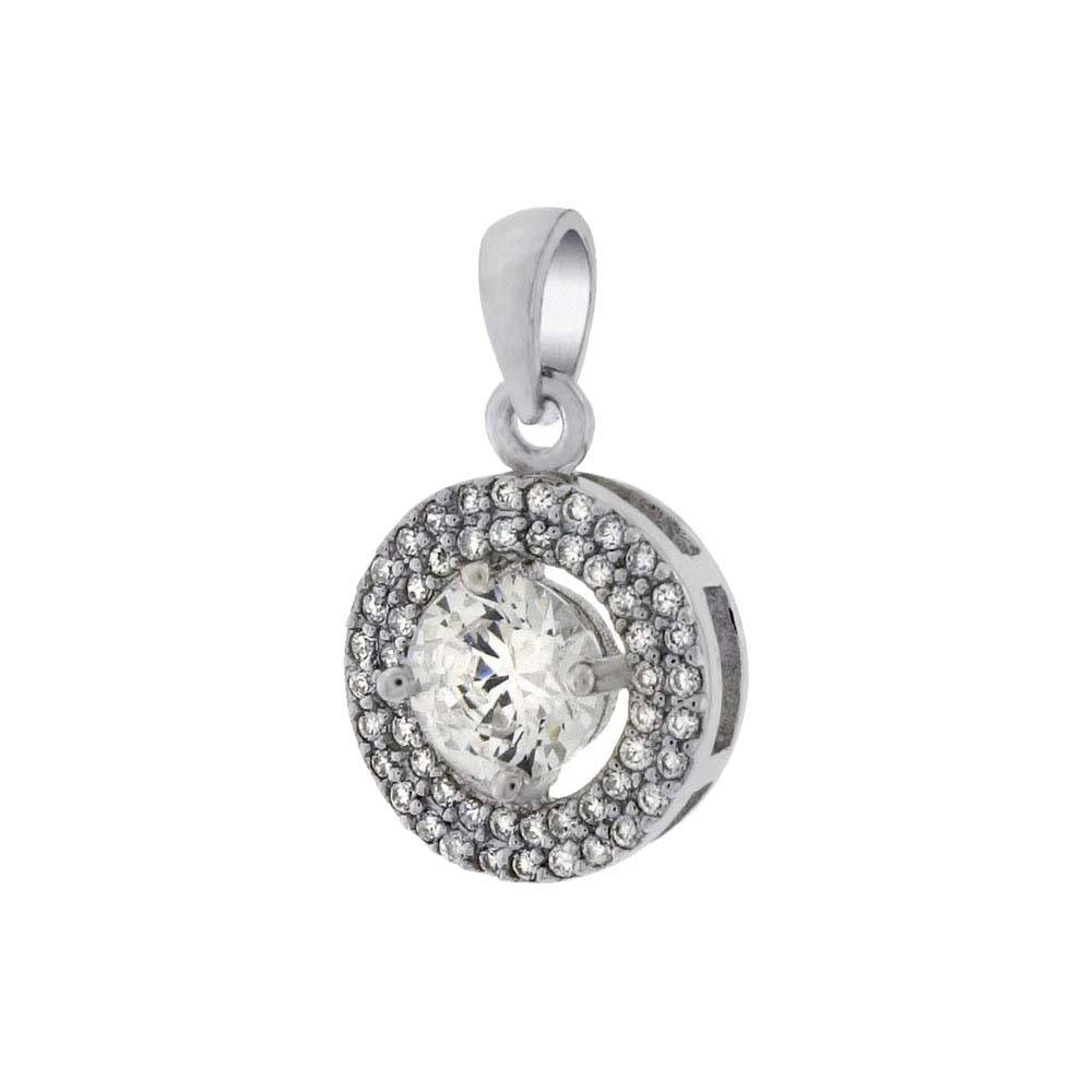 Sterling Silver Fancy Micro Pave Round Pendant with Clear 6MM Cz in the MiddleAnd Pendant Dimensions of 12MMx12MM