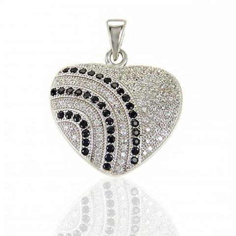 Sterling Silver Micro Pave Heart Pendant with Three Lined Black Cz StonesAnd Pendant Dimensions of 20MMx22MM