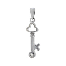 Load image into Gallery viewer, Sterling Silver Stylish Key Pendant with 3MM Clear CzAnd Pendant Dimensions of 9MMx40.64MM