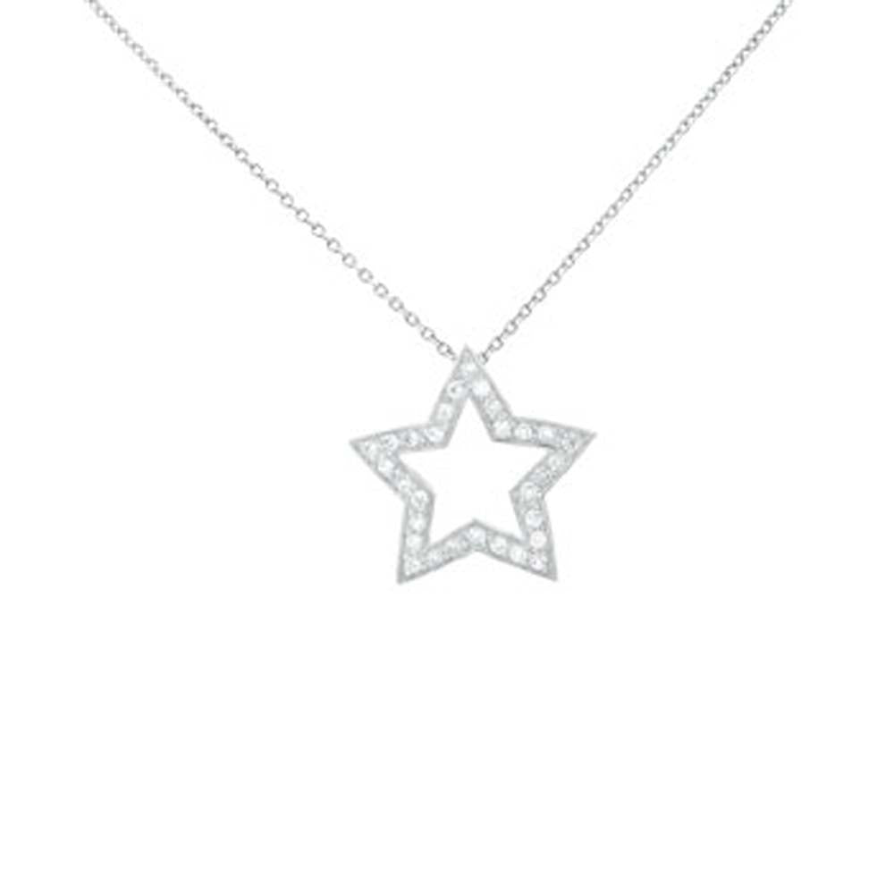 Sterling Silver Open Star Pendant with White CzAnd Pendant Dimensions of 22.23MMx22.23MM