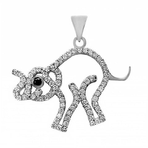 Sterling Silver Fancy Clear Cz Pave Open Elephant Pendant with Pendant Dimensions of 28MMx25.4MM