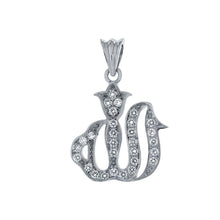 Load image into Gallery viewer, Sterling Silver Fashionable Allah Pendant with Clear CzAnd Pendant Dimensions of 19MMx25.4MM