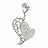 Sterling Silver Fancy Micro Pave Heart Pendant with Open Cut Pattern DesignAnd Pendant Dimensions of 20MMx31.75MM