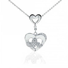 Load image into Gallery viewer, Sterling Silver Fancy Dangling Hearts Pendant with Two Pave Hearts DesignAnd Pendant Dimensions of 19MMx31.75MM