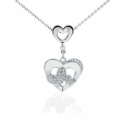 Sterling Silver Fancy Dangling Hearts Pendant with Two Pave Hearts DesignAnd Pendant Dimensions of 19MMx31.75MM