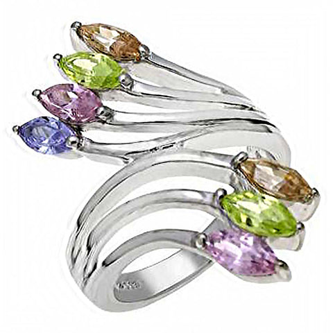 Sterling Silver Fancy Bypass Design Set with Marquise Cut Multi-Colored Cz Stones RingAnd Ring Width of 28MM