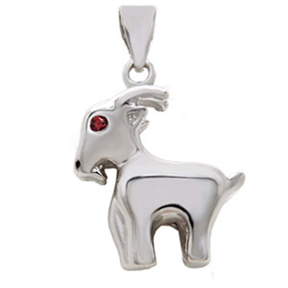 Sterling Silver Stylish Goat Pendant with Red Cz EyeAnd Pendant Diameter of 14MMx31.75MM