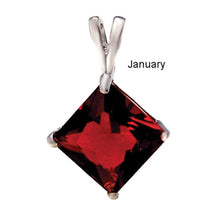 Load image into Gallery viewer, Sterling Silver Princess Cut Garnet Cz Solitaire Pendant with Pendant Diameter of 7MM