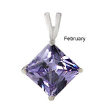 Sterling Silver Princess Cut Amethyst Cz Solitaire Pendant with Pendant Diameter of 7MM