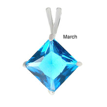 Load image into Gallery viewer, Sterling Silver Princess Cut Aquamarine Cz Solitaire Pendant with Pendant Diameter of 7MM