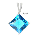 Sterling Silver Princess Cut Aquamarine Cz Solitaire Pendant with Pendant Diameter of 7MM