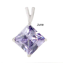 Load image into Gallery viewer, Sterling Silver Princess Cut Lavender Cz Solitaire Pendant with Pendant Diameter of 7MM