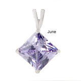 Sterling Silver Princess Cut Lavender Cz Solitaire Pendant with Pendant Diameter of 7MM