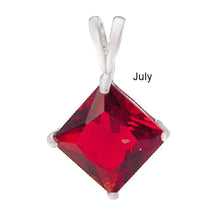 Load image into Gallery viewer, Sterling Silver Princess Cut Ruby Cz Solitaire Pendant with Pendant Diameter of 7MM