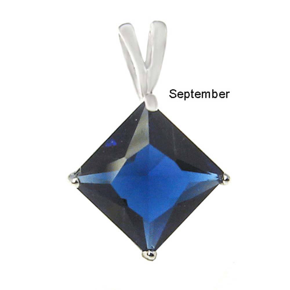 Sterling Silver Princess Cut Sapphire Cz Solitaire Pendant with Pendant Diameter of 7MM