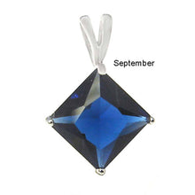 Load image into Gallery viewer, Sterling Silver Princess Cut Sapphire Cz Solitaire Pendant with Pendant Diameter of 7MM