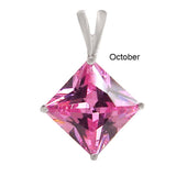 Sterling Silver Princess Cut Pink Cz Solitaire Pendant with Pendant Diameter of 7MM