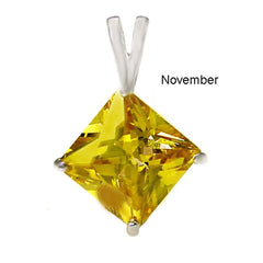 Sterling Silver Princess Cut Citrine Cz Solitaire Pendant with Pendant Diameter of 7MM