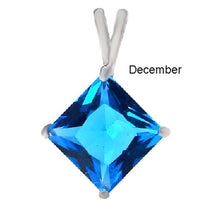 Load image into Gallery viewer, Sterling Silver Princess Cut Blue Topaz Cz Solitaire Pendant with Pendant Diameter of 7MM