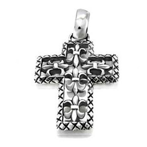 Sterling Silver Fancy Oxidized Fleur De Liss Cross Charm with Pendant Dimensions of 28MMx47.63MM