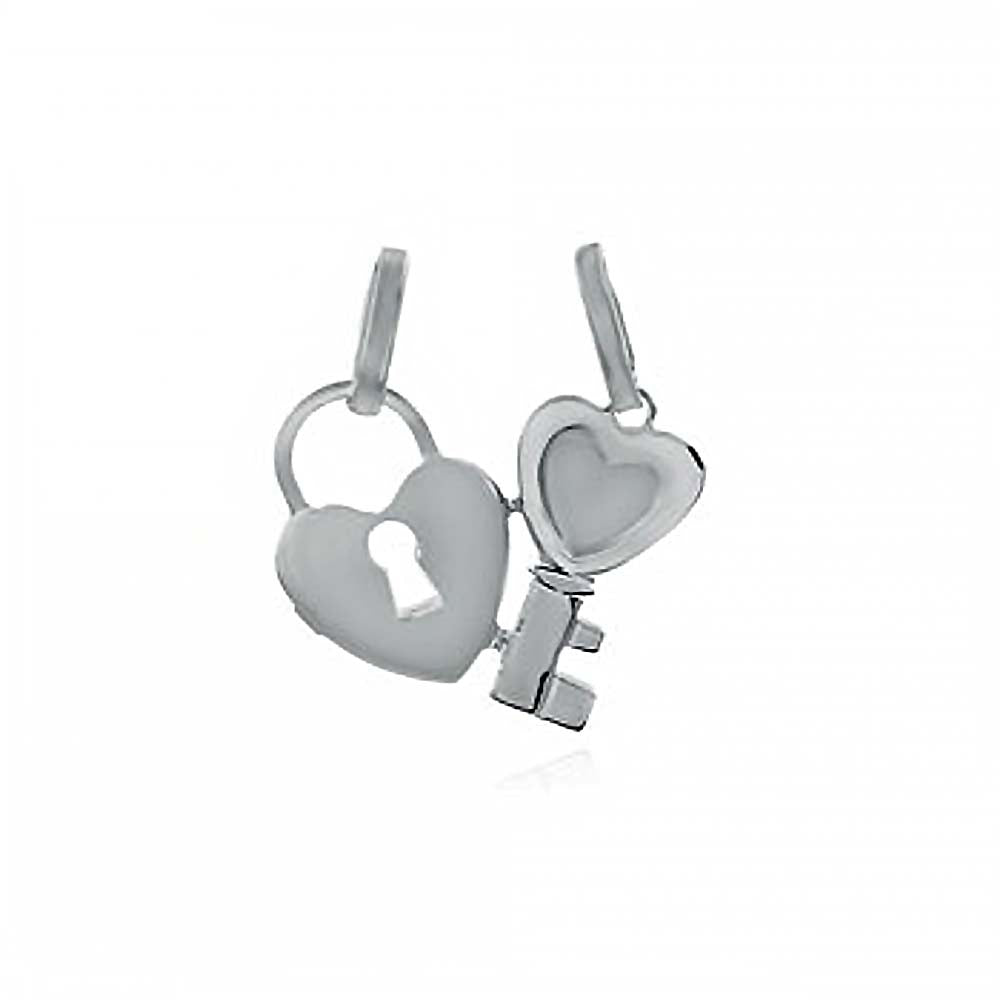 Sterling Silver Mesh Finish Breakable Heart and Key Pendant with Pendant Dimensions of 23MMx25.4MM