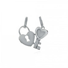 Load image into Gallery viewer, Sterling Silver Mesh Finish Breakable Heart and Key Pendant with Pendant Dimensions of 23MMx25.4MM