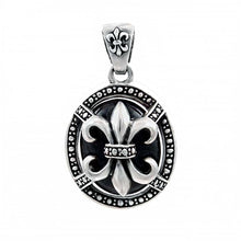 Load image into Gallery viewer, Silver Sterling High Polished Black Oxidized Fleur De Lis Pendant with Pendant Dimensions of 22MMx38.1MM