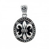 Silver Sterling High Polished Black Oxidized Fleur De Lis Pendant with Pendant Dimensions of 22MMx38.1MM