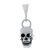Load image into Gallery viewer, Sterling Silver High Polished Rock\&#39;n Roll Grinning Skull Pendant with Black Round Cz EyesAnd Pendant Dimensions of 19MMx50.8MM