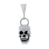 Sterling Silver High Polished Rock\'n Roll Grinning Skull Pendant with Black Round Cz EyesAnd Pendant Dimensions of 19MMx50.8MM