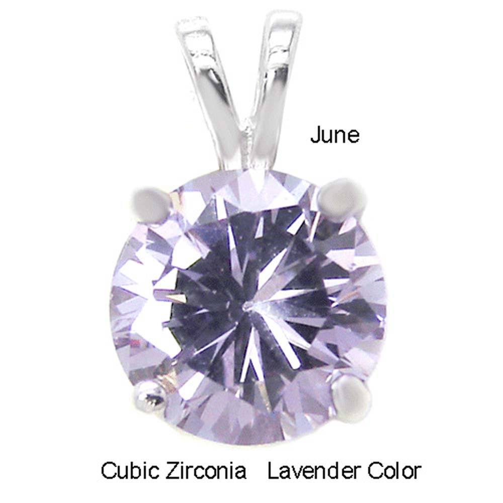 Sterling Silver Round Cut Lavender Cz Solitaire Pendant with Pendant Diameter of 7MM
