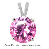 Sterling Silver Round Cut Pink Cz Solitaire Pendant with Pendant Diameter of 7MM