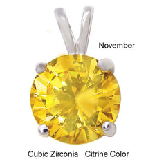Sterling Silver Round Cut Citrine Cz Solitaire Pendant with Pendant Diameter of 7MM