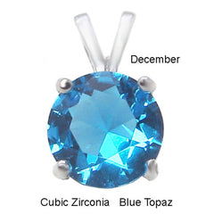 Sterling Silver Round Cut Blue Topaz Cz Solitaire Pendant with Pendant Diameter of 7MM