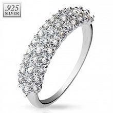 Load image into Gallery viewer, Sterling Silver Rhodium Plated Triple Lined CZ Half Circle RingAnd Width 6MM