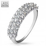 Sterling Silver Rhodium Plated Triple Lined CZ Half Circle RingAnd Width 6MM