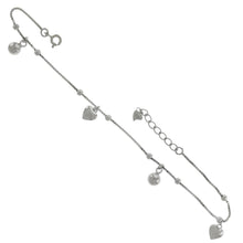 Load image into Gallery viewer, Sterling Silver Box Chain W. Dangling Ball and Heart Rhodium Anklet