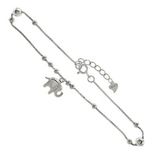 Load image into Gallery viewer, Sterling Silver Rhodium Box-Bead Chain W. Dangle Elephant Anklet