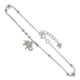Sterling Silver Rhodium Box-Bead Chain W. Dangle Elephant Anklet