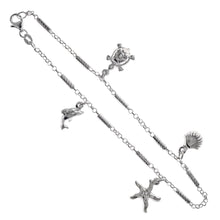 Load image into Gallery viewer, Sterling Silver Fancy Rolo DandC W. Sea Charms Anklet