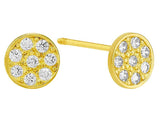 14K Yellow Gold Small Circle Pave Clear CZ Screw Back Earrings