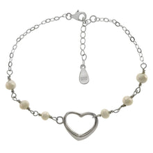 Load image into Gallery viewer, Sterling Silver Floating Heart W Fresh Water Pearl Rhodium Bracelet
