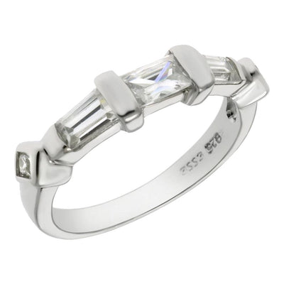 Sterling Silver Trapezoid Square Baguette Cubic Zirconia Band Ring