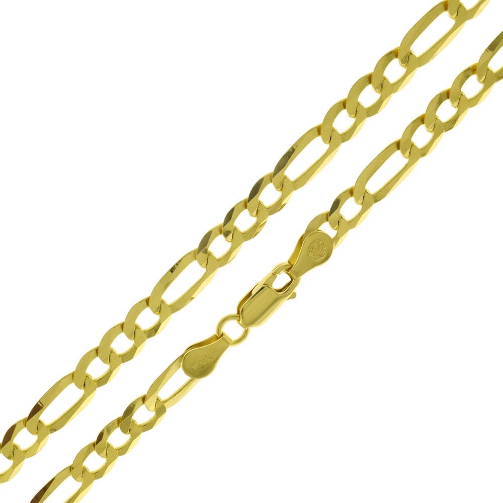 Sterling Silver 5.5mm Super Flat D/C Figaro Gold Plated Chain